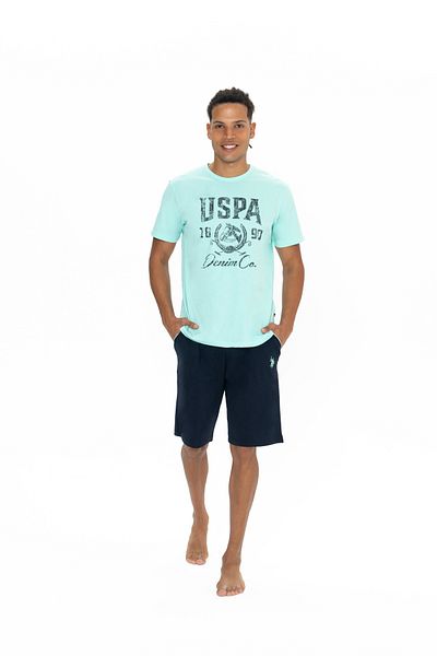 U.S. Polo Assn. Set pentru bărbați, licențiat, USPA, 100% bumbac, (verde), mânecă scurtă, pantaloni scurți