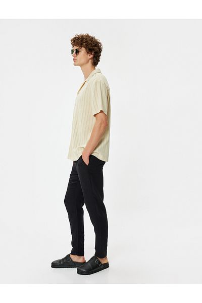 Koton Musselin-Sommerhose mit schmalem Bein – Taillenschnürung und Taschendetail