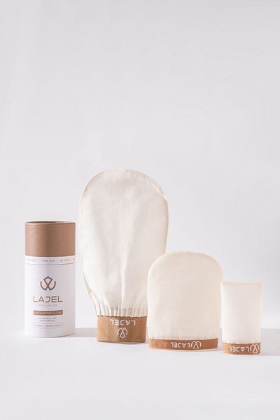 Lajel Premium Set of 3 Shower Scrub, Exfoliating Glove, Facial Scrub Flush Silk Normal, Medium, Sensitive Skin