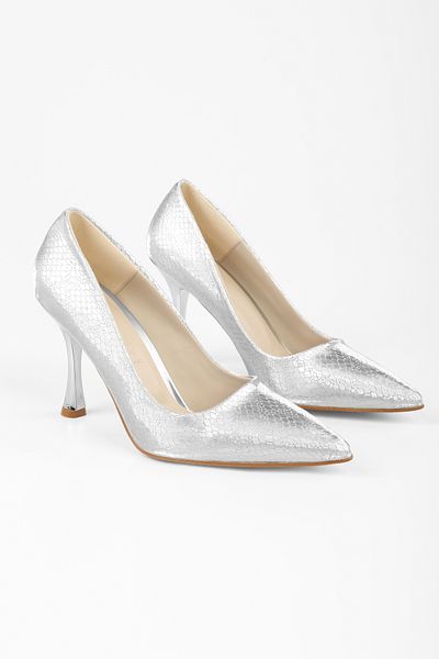 Shoeberry Dámské Jamin Silver Honeycomb Detailed Shiny Stiletto
