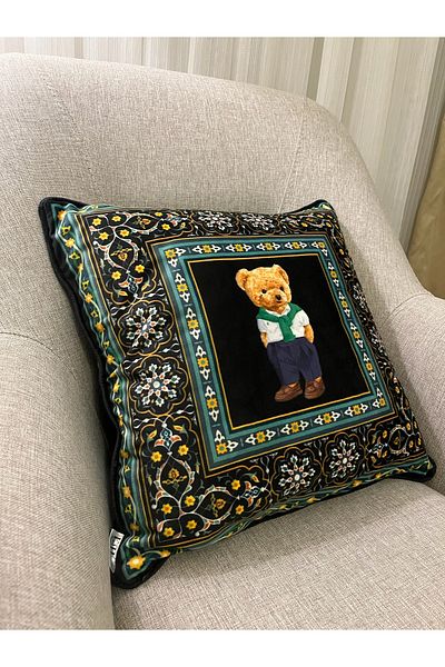 Home Digital Printed Throw Pillow Cover with Teddy Bear Design 45X45Cm