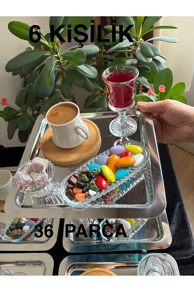 DİBA AVM 36 Pieces 6 Persons New Trend Turkish Coffee Presentation Set 6 Persons 36 Pieces Full Set