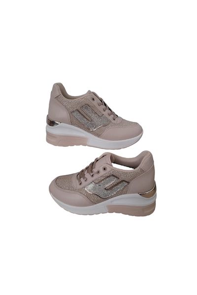 HİGH STEP High Step Women's Silvery Hidden Heels Stylish Ecru Sneakers