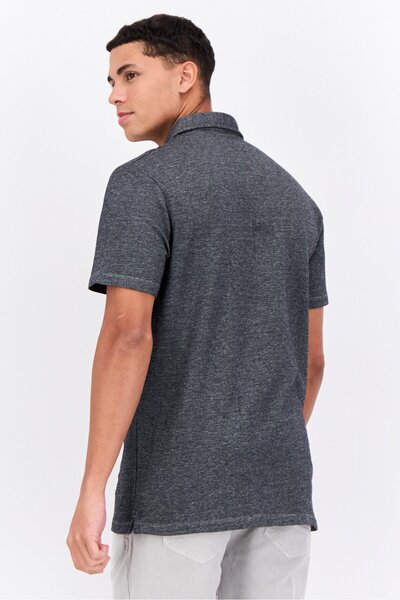 French Connection Men Regular Fit Short Sleeves Heather Polo Shirt, Black