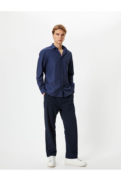 Koton Slim Fit Hemd Halber italienischer Kragen Langarm