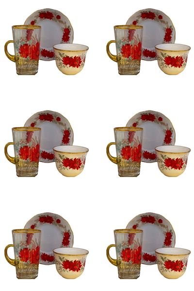 DUKKANI ISTANBUL Tea set of 6 red daisies 18 pieces