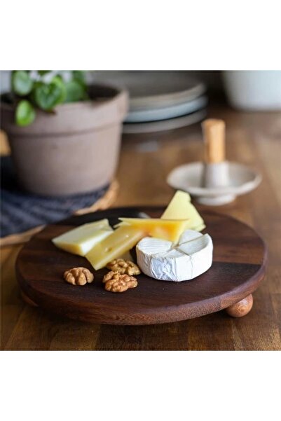 Akayev طبق تقديم خشبي بقاعدة 25 سم - طبق كيك - طبق تقديم طبيعي