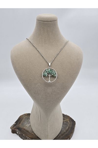 NBS Beautiful Naturel Stones Aventurine Tree of Life Pattern - Real Natural Stone Necklace (Braids Luck)