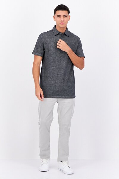 French Connection Men Regular Fit Short Sleeves Heather Polo Shirt, Black