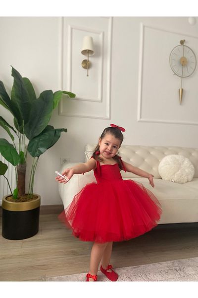 Tinypeople Red Child Tutu Evening Dress Cocoon Child Puffy Red Evening Dress