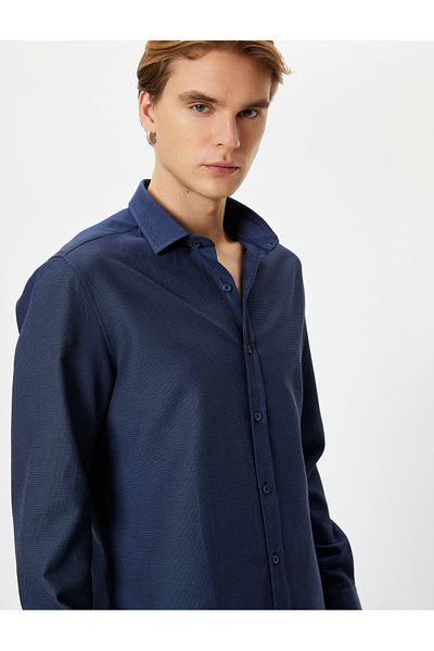 Koton Slim Fit Hemd Halber italienischer Kragen Langarm
