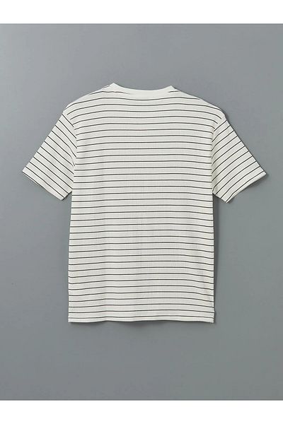 LC Waikiki Ανδρικό μπλουζάκι Vision White Crew Neck με κοντό μανίκι ριγέ χτενισμένο βαμβακερό