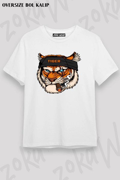 ZOKAWEAR Unisex Oversize Tiger Printed Pattern - Μπλουζάκι με σχέδιο Fighter Square v2