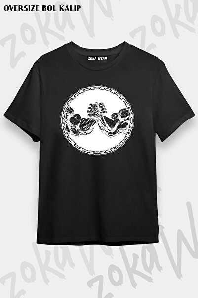 ZOKAWEAR تي شيرت مطبوع بتصميم مصارعة الذراع مقاس كبير للجنسين