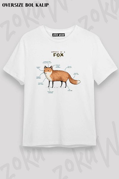ZOKAWEAR Unisex Oversize Mold Anatomy Of A Fox Σχέδιο εμπριμέ μπλουζάκι