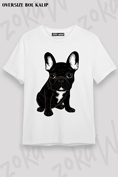 ZOKAWEAR تي شيرت مطبوع بتصميم بلدغ فرنسي كبير الحجم للجنسين