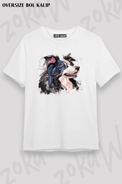 ZOKAWEAR Μπλουζάκι με στάμπα Unisex Oversize Border Collie Dreaming Design