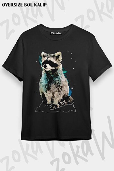 ZOKAWEAR تيشيرت مطبوع بتصميم راكون v2 مقاس كبير للجنسين