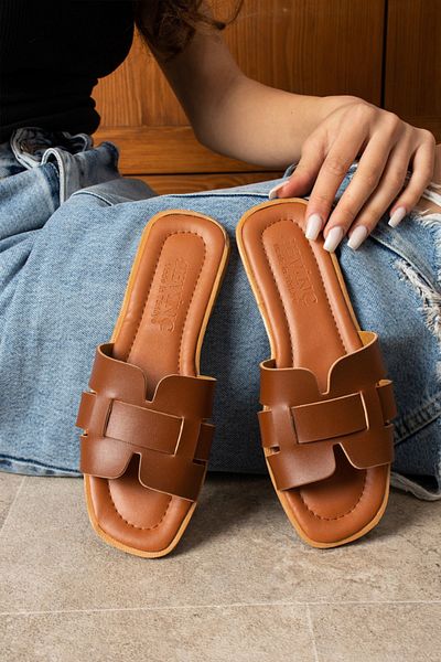 STOCON Καφέ Καλοκαιρινές Παντόφλες με Ζώνη H - Casual STC1079