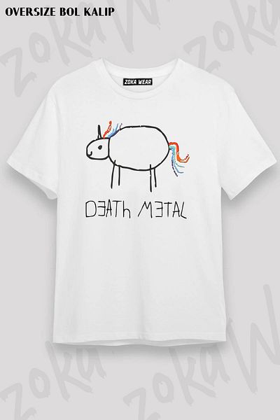 ZOKAWEAR Μπλουζάκι με στάμπα Unisex Oversize Death Metal Unicorn Design