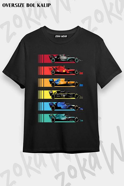 ZOKAWEAR Tricou unisex oversize cu imprimeu Formula Racing Cars 2023 2