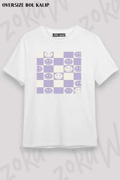 ZOKAWEAR Tricou vintage unisex oversize liliac cu imprimeu smiley