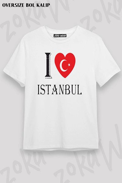 ZOKAWEAR Μπλουζάκι με στάμπα Unisex Oversize I Love Istanbul Design