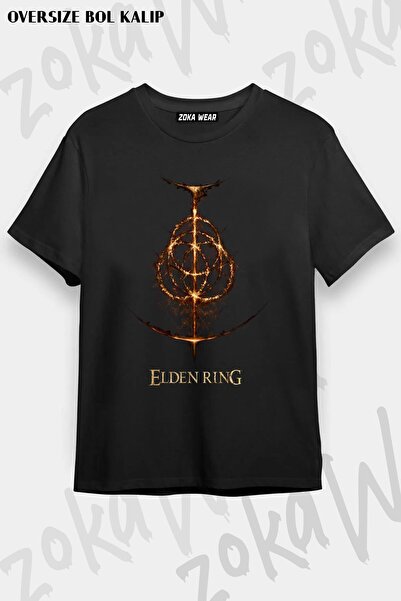 ZOKAWEAR Tricou unisex oversize Elden Ring, Game, Oyun V4 cu imprimeu de design