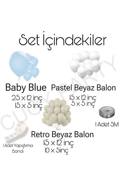 CUGY Retro White Baby Blue Birthday Balloon Chain Set