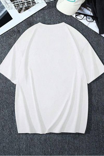 Guillermo Unisex White Dream Printed Crew Neck Oversize Cotton T-Shirt