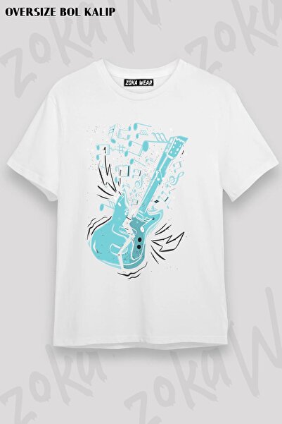 ZOKAWEAR تي شيرت مطبوع بتصميم جيتار كهربائي v5 مقاس كبير للجنسين