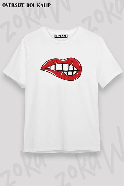 ZOKAWEAR Tricou imprimat unisex oversize cu design estetic pentru buze
