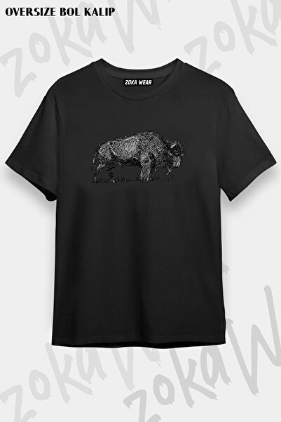 ZOKAWEAR Unisex Oversize kroj Mold Buffalo Bison Family Sketch Design Štampan...
