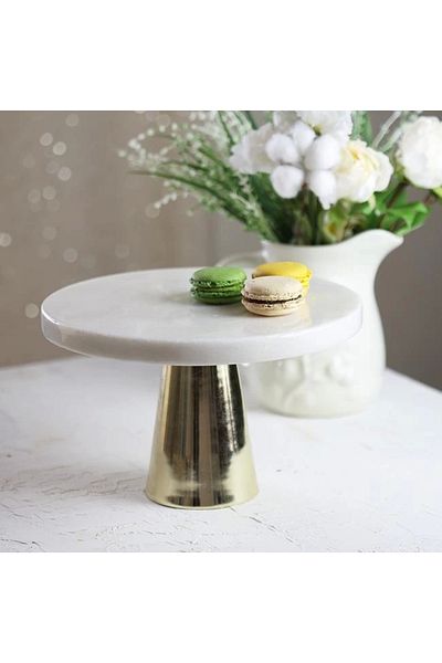 Akayev Marble 28 cm Gold Conical Foot White Thick Presentation Plate