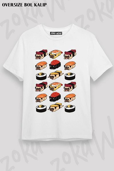 ZOKAWEAR Μπλουζάκι με στάμπα Unisex Oversize Sushi Pug Design
