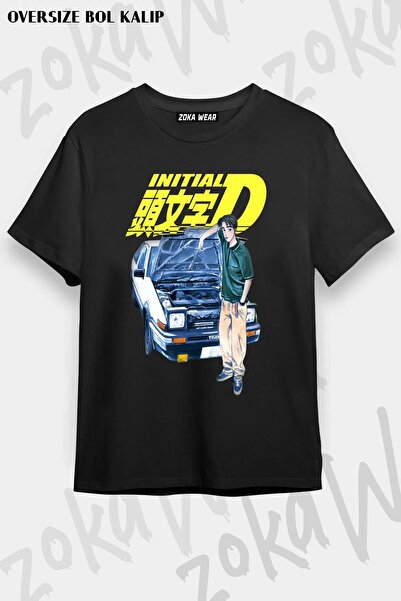 ZOKAWEAR تي شيرت مطبوع بتصميم كبير الحجم للجنسين من Fujiwara Ae86