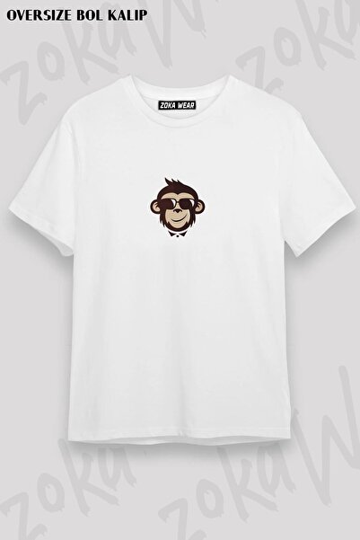 ZOKAWEAR Унисекс тениска с щампа на очила с голям размер и дизайн на маймуна