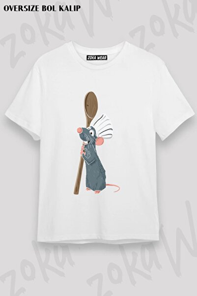 ZOKAWEAR Унисекс тениска с овърсайз принт с шарка и щампа Remy the Little Chef