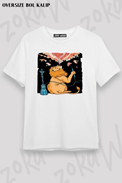 ZOKAWEAR Unisex Oversize Mold Hookah Lion Nature Design Printed Tshirt