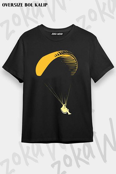 ZOKAWEAR Tricou imprimat unisex oversize cu design de parapantă
