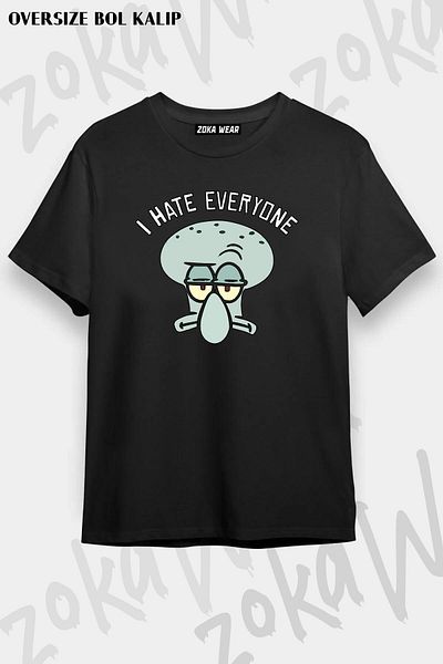 ZOKAWEAR Tricou imprimat unisex oversize I Hate Everyone Design