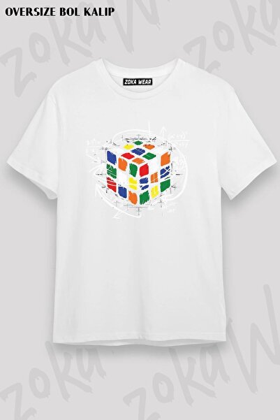 ZOKAWEAR تي شيرت مطبوع بتصميم مكعب روبيك مقاس كبير للجنسين