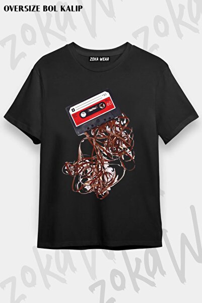 ZOKAWEAR Tricou imprimat unisex oversize cu design retro casetă muzicală