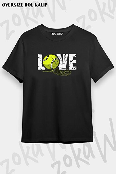 ZOKAWEAR Tricou unisex oversize cu rachetă de tenis și design cu minge