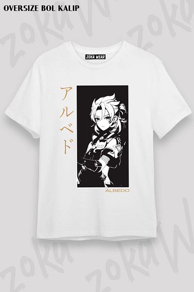 ZOKAWEAR Tricou cu imprimeu Genshin Impact unisex oversize Albedo Design