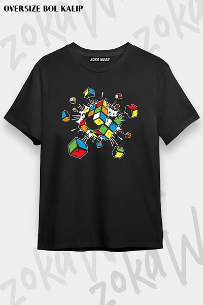 ZOKAWEAR Unisex Oversize Exploding Cube Speed Puzzle Design - Printed Tshirt