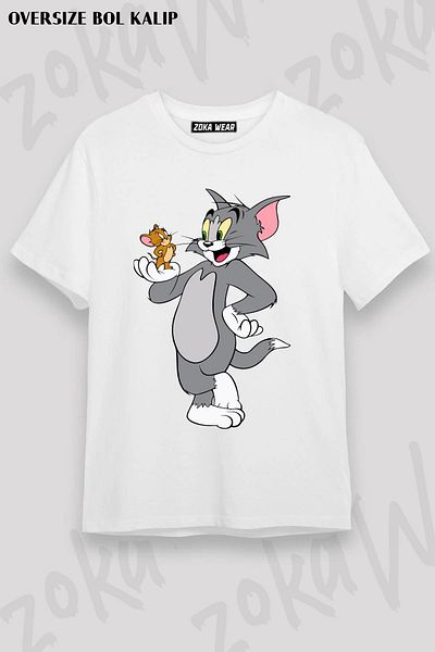 ZOKAWEAR Tricou unisex oversize cu imprimeu Tom și Jerry Design