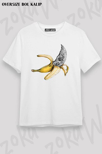 ZOKAWEAR Unisex Oversize Mold Moon Μπανάνα! Σχεδιασμός εμπριμέ μπλουζάκι