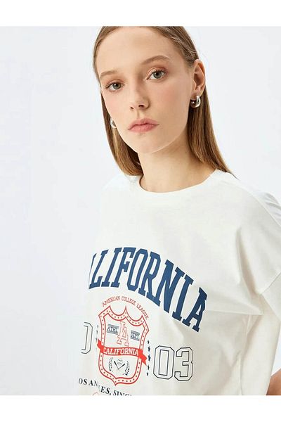 Koton Crew Neck Short Sleeve College Printed Oversize T-Shirt