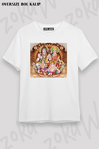 ZOKAWEAR تي شيرت مطبوع عليه Lord Shiva Parvati Ganesh Krishna كبير الحجم للجنسين